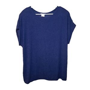 Vintage NEW Plisse Women Blouse Short Sleeve Blue Size Plus 18 / 20 Made In USA